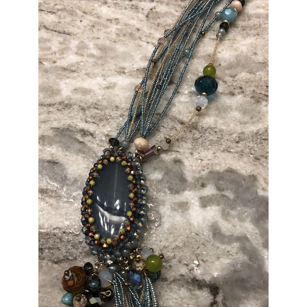 Boho Style Statement Multistrand Multicolored Gla… - image 3
